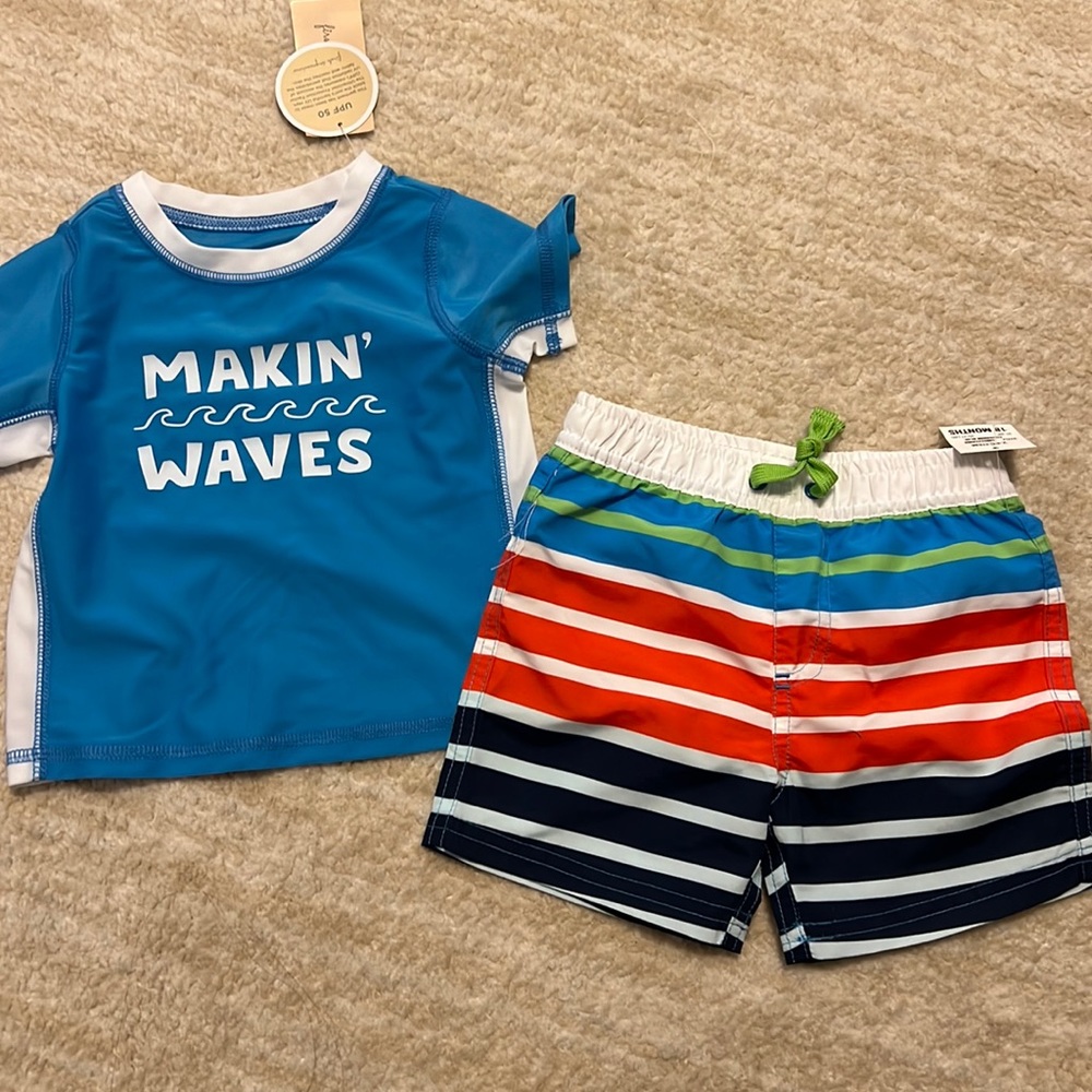 NWT First Impressions Making Waves rash guard and matching swim trunks!